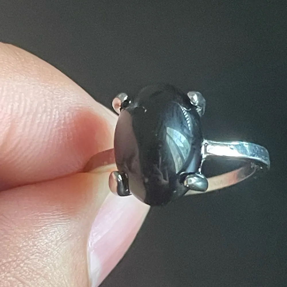 Oval black obsidian S925 silver ring - Image 5