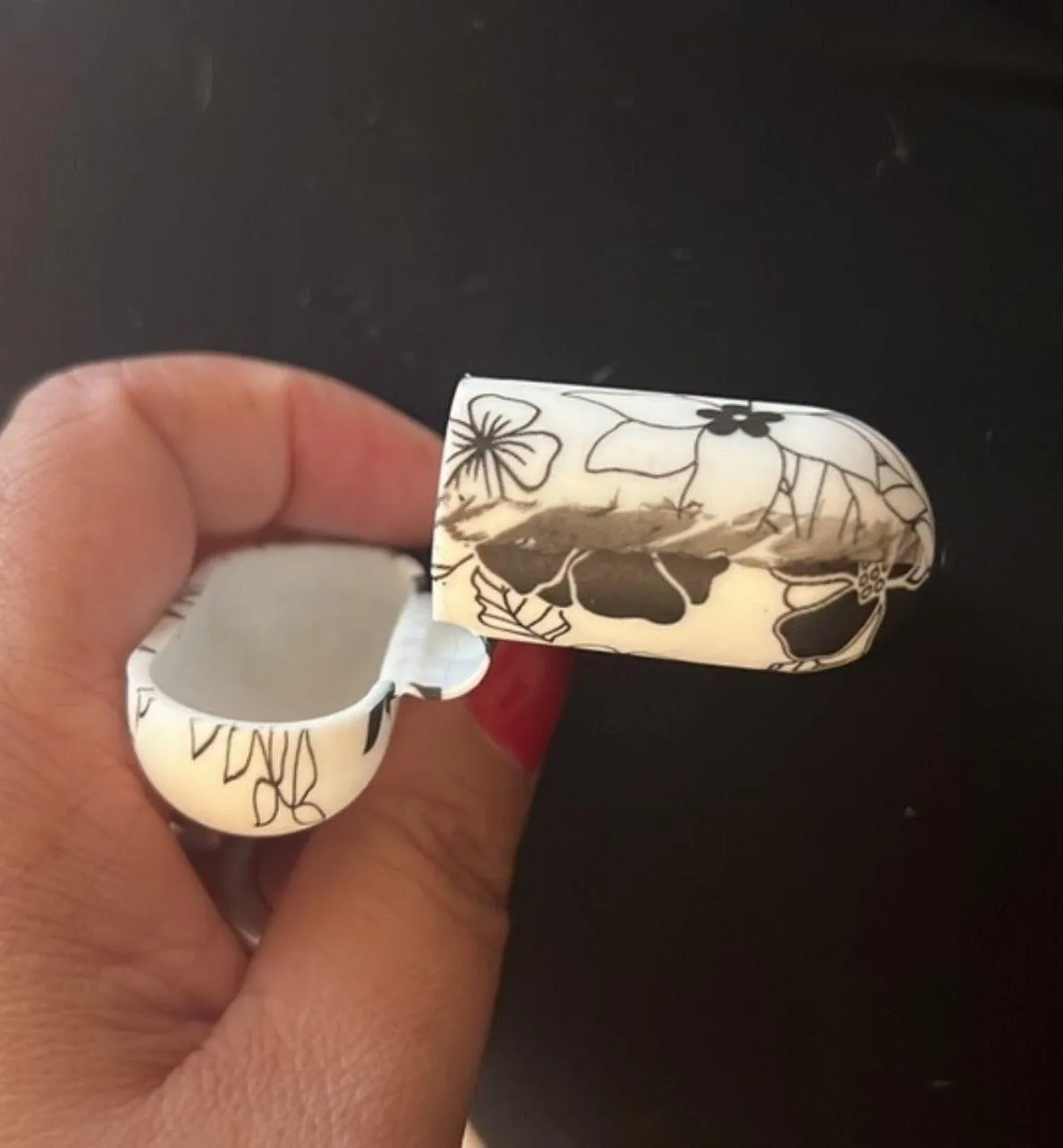 Black and White Floral Silicone Earbud Case Cover Compatible Apple AirPods 2nd - Image 7