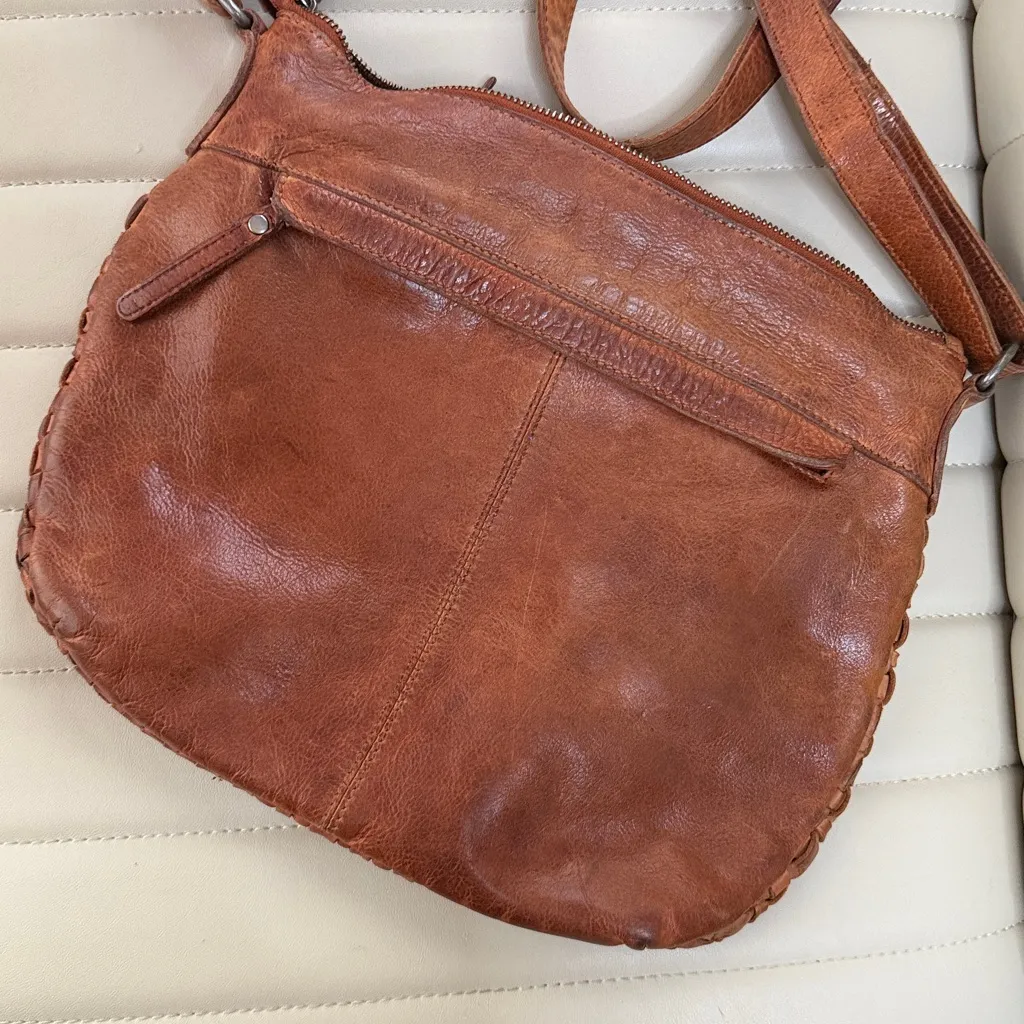 Vilenca Holland genuine leather Boho Woven Crossbody Hobo Brown Bag Purse Tan - Image 3