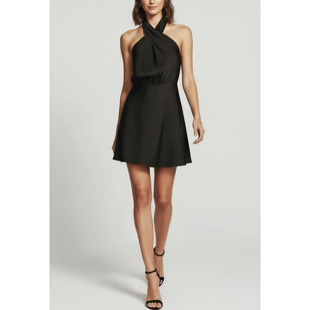 BHLDN  Ruby High Shine Satin Halter Mini Dress, Black, Small - Image 3