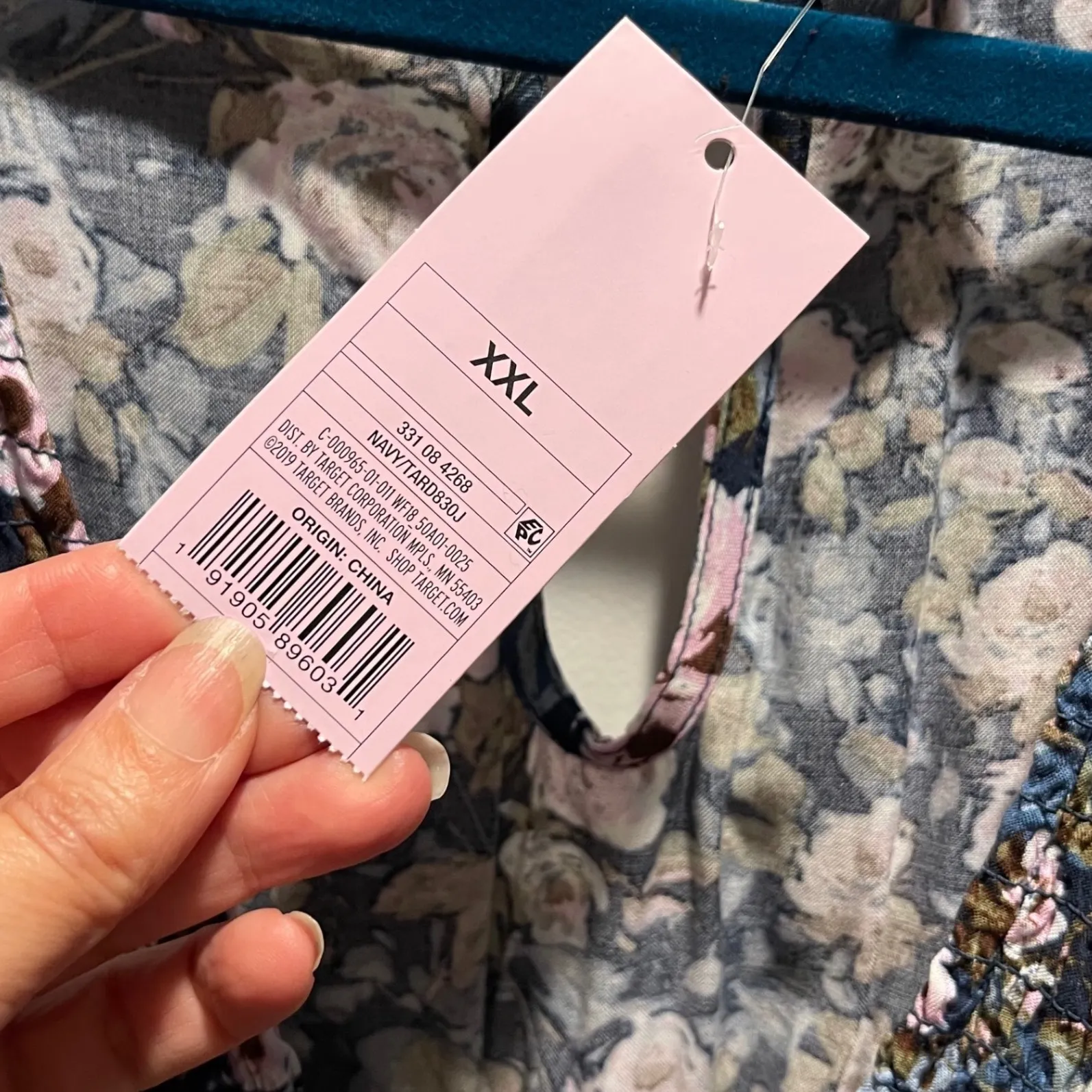 Wild Fable Floral Smocked V Neck Long Sleeve Tiered Dress Navy Pink XXL NWT - Image 5