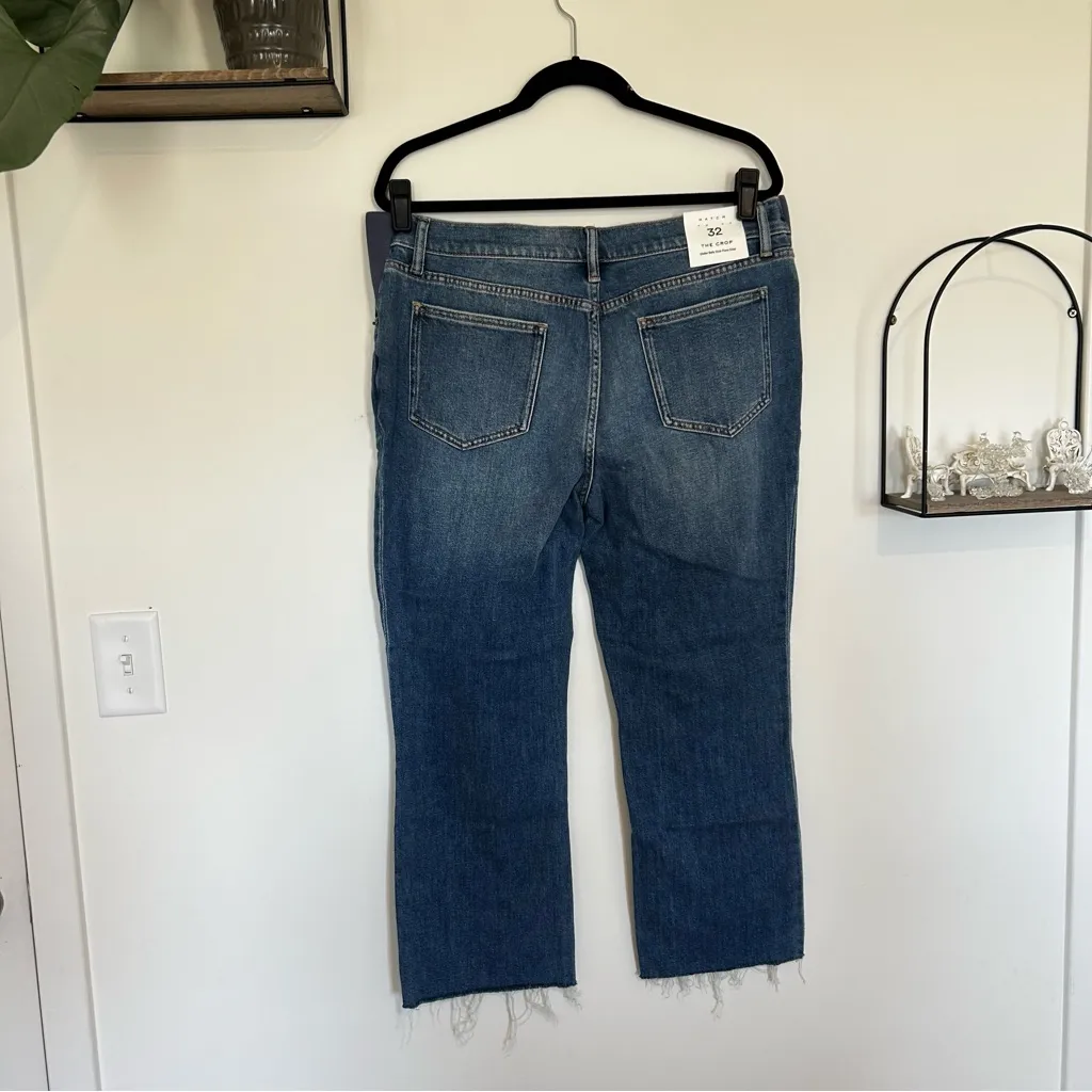 NWT Hatch The Crop Under Belly Kick Flare Cropped Jeans Size 32 Blue - Image 2