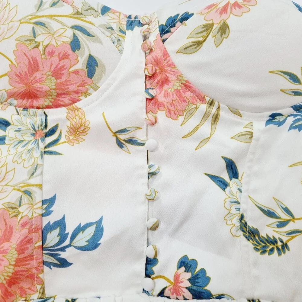 Superdown Lolita Bustier Peplum Top in White Floral XL - Image 4