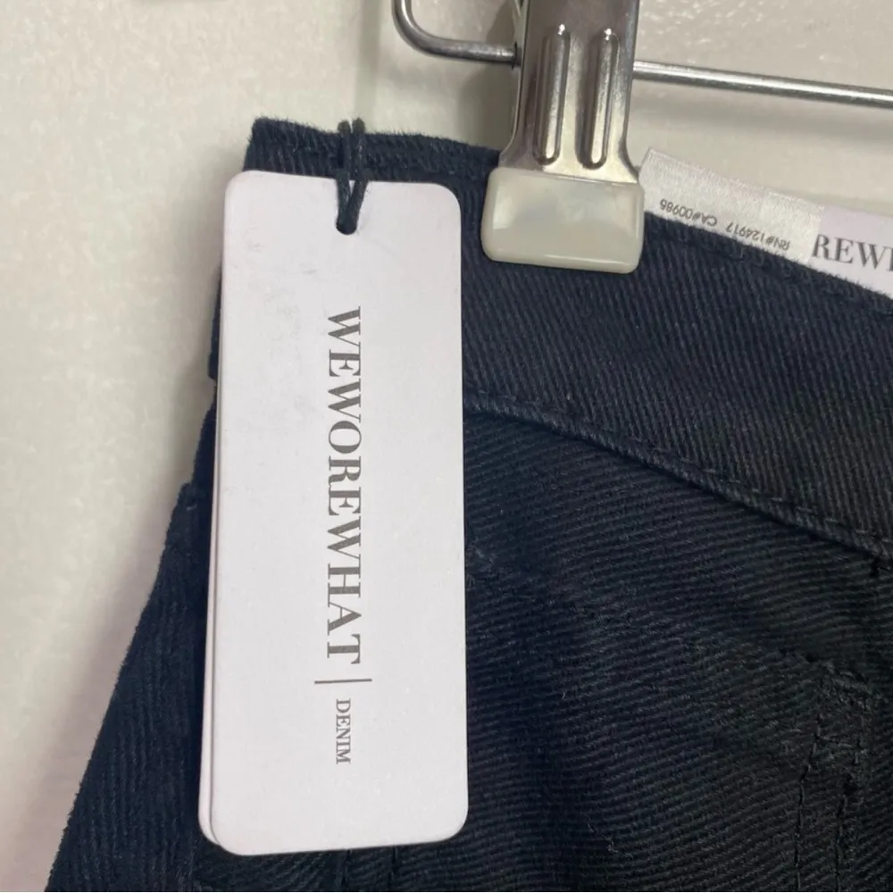 NWT WeWoreWhat The Danielle Crystal Button Fly Straight Leg Black Denim Jeans 30 - Image 11