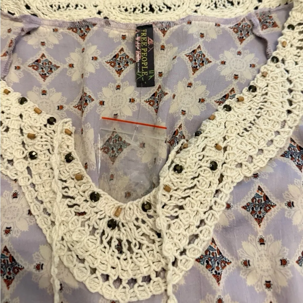 Free People Diamond Print Embroidered Mini Dress/Tunic. Size 4 - Image 4