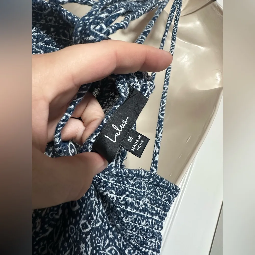 Lulu’s Bohemian Blue & White Women’s Tassle Long Summer Tank Maxi Boho Dress M Size M - Image 3