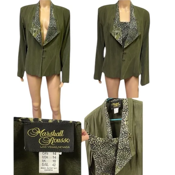 Vintage Marshall Rousso 2 Button Blazer Removable Chest Cover Shoulder Pads 14 Green - Image 2