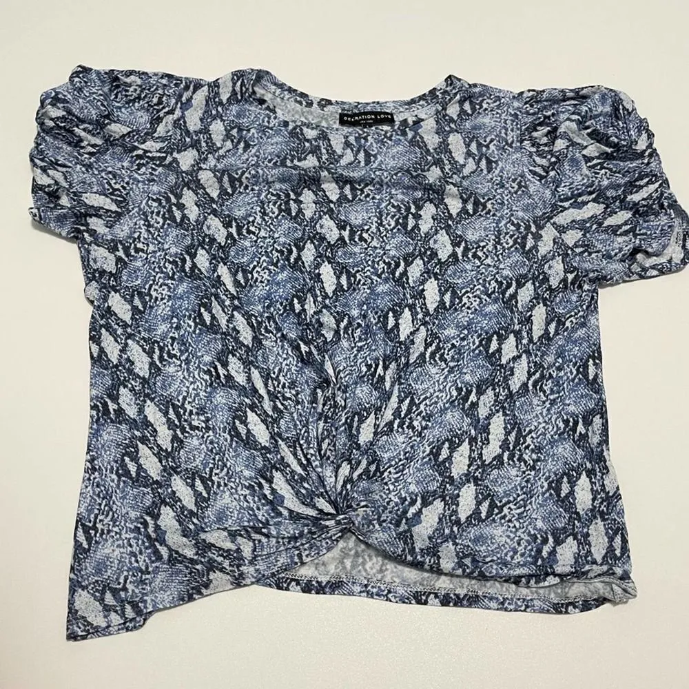Generation Love Snakeskin Print Linen Short Sleeve T-Shirt Tee Top Blue Small‎ - Image 12