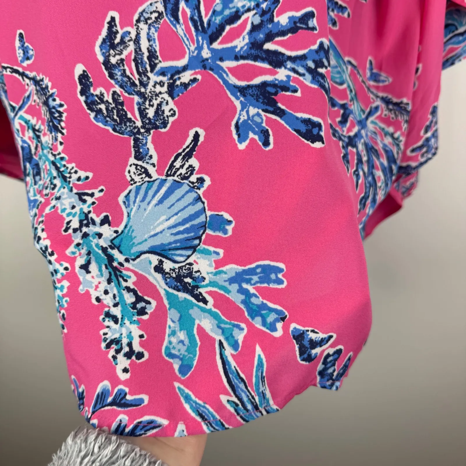 Belle Kim Gravel Woven Aloha Poncho Top Medium‎ Pink Coral V - Image 3