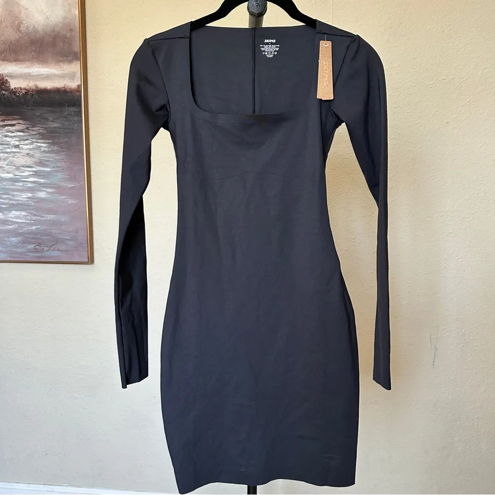 NWT SKIMS Body Long Sleeve Slip Dress 4113 Size S‎ Onyx black SOLD OUT - Image 4