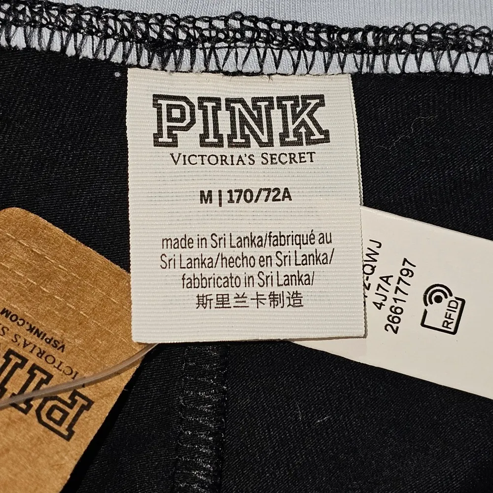 NWT Victoria's Secret PINK Womens Baby Blue Black Mid Rise Foldover Leggings Med - Image 4