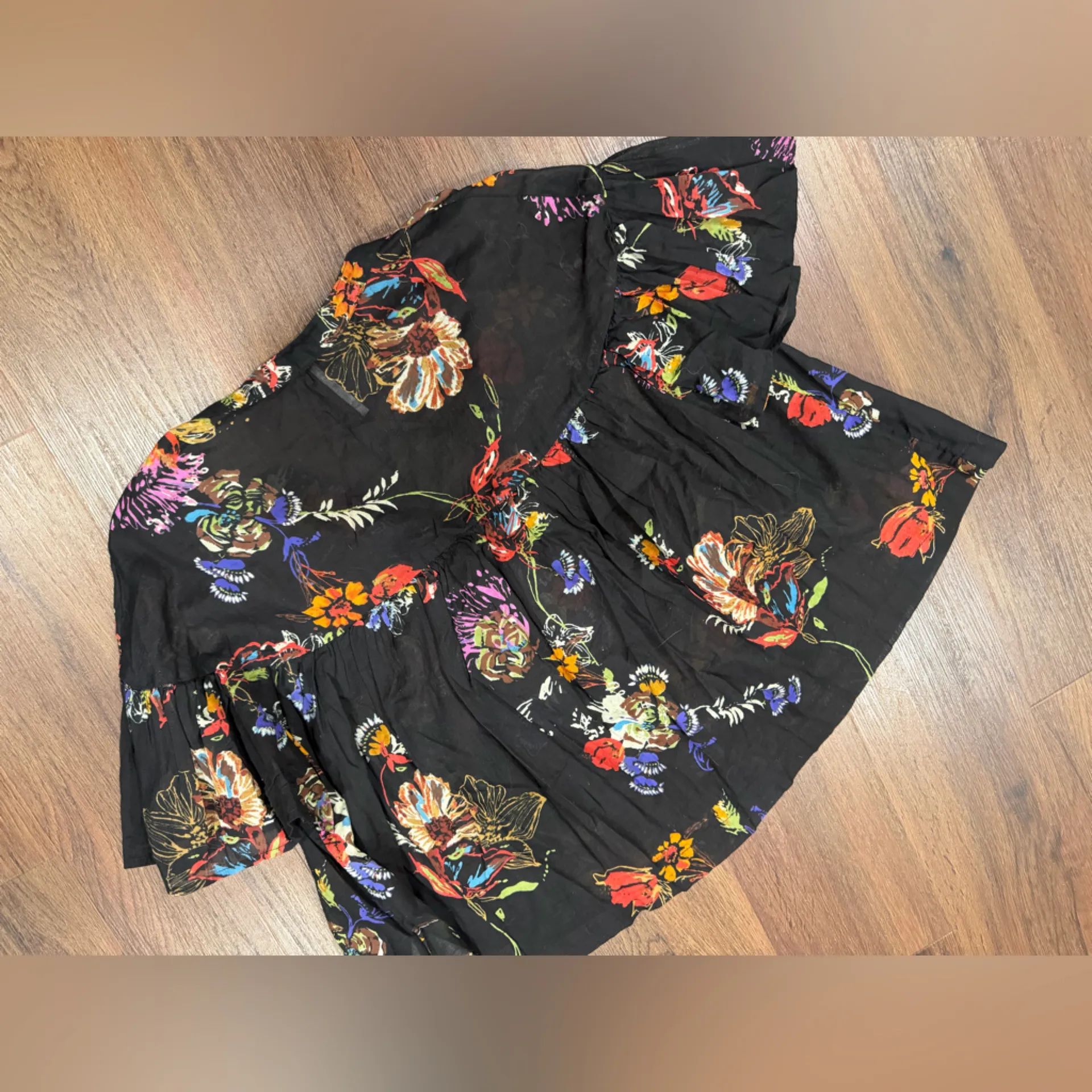 NWOT $98 Free People Sweet Escape Black Floral Baby Doll Top sz M blouse casual - Image 5