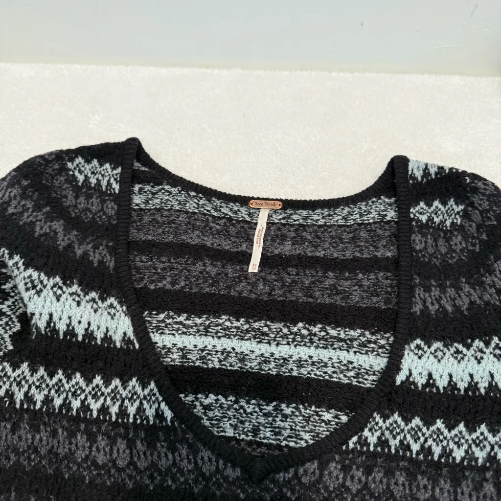 Free People Black Baby Blue Fair Isle Long Sleeve Sweater Dress XS - Image 7