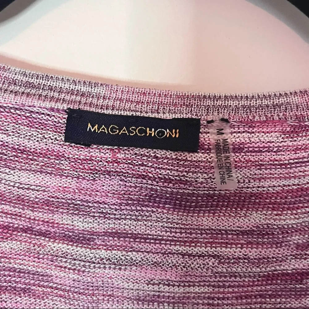 MAGASCHONI Silk Blend Purple Pink Ruffle Collar Button Down Cardigan - Image 3