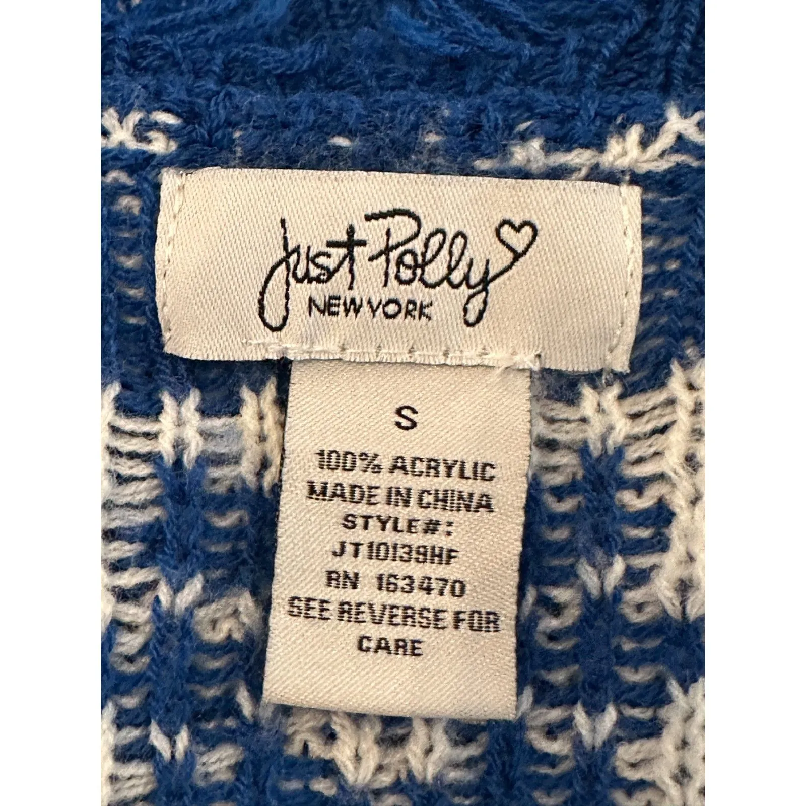 Just Polly Blue White Cropped Sweater Size Small - Image 3