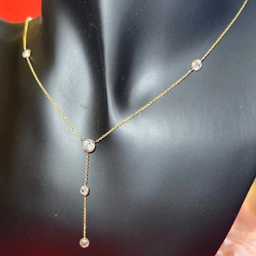 14k Gold Cz Drop Necklace - Image 3