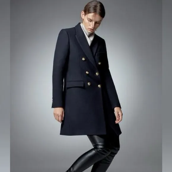 Zara Double-Breasted Navy wool mid long Coat NWT - Image 4