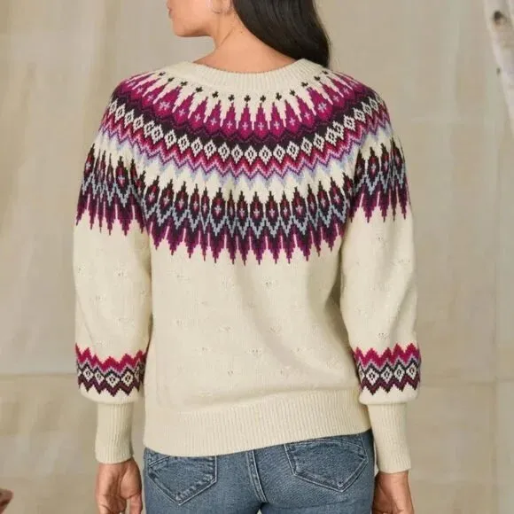 Sundance Eloise Fair Isle Sweater Wool Blend Cream Burgundy Cozy XS - Image 5