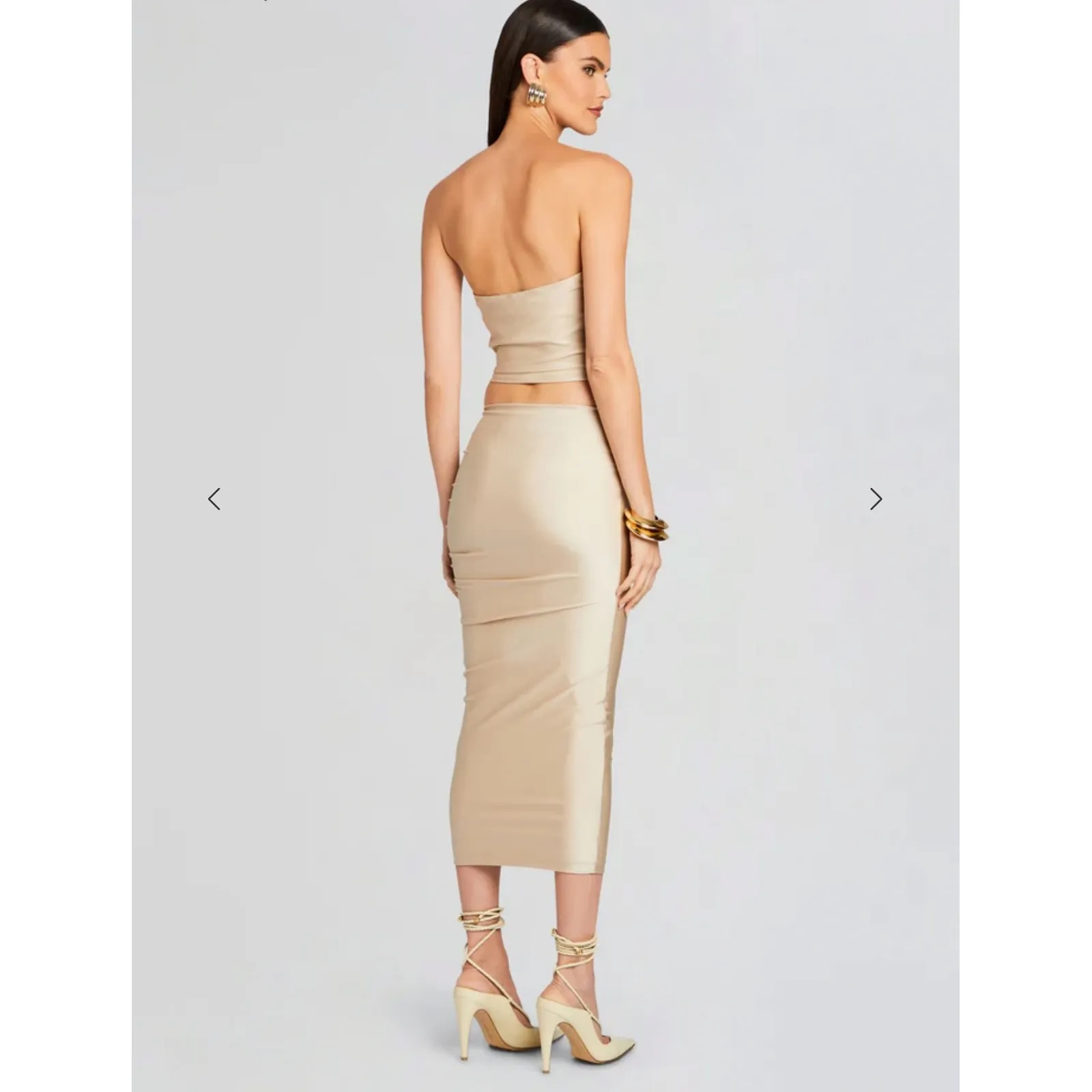 NWT Ser.o.ya x Retrofete Muriel Muriel Bandage‎ Midi Skirt Sz XXS $248 Gold - Image 5