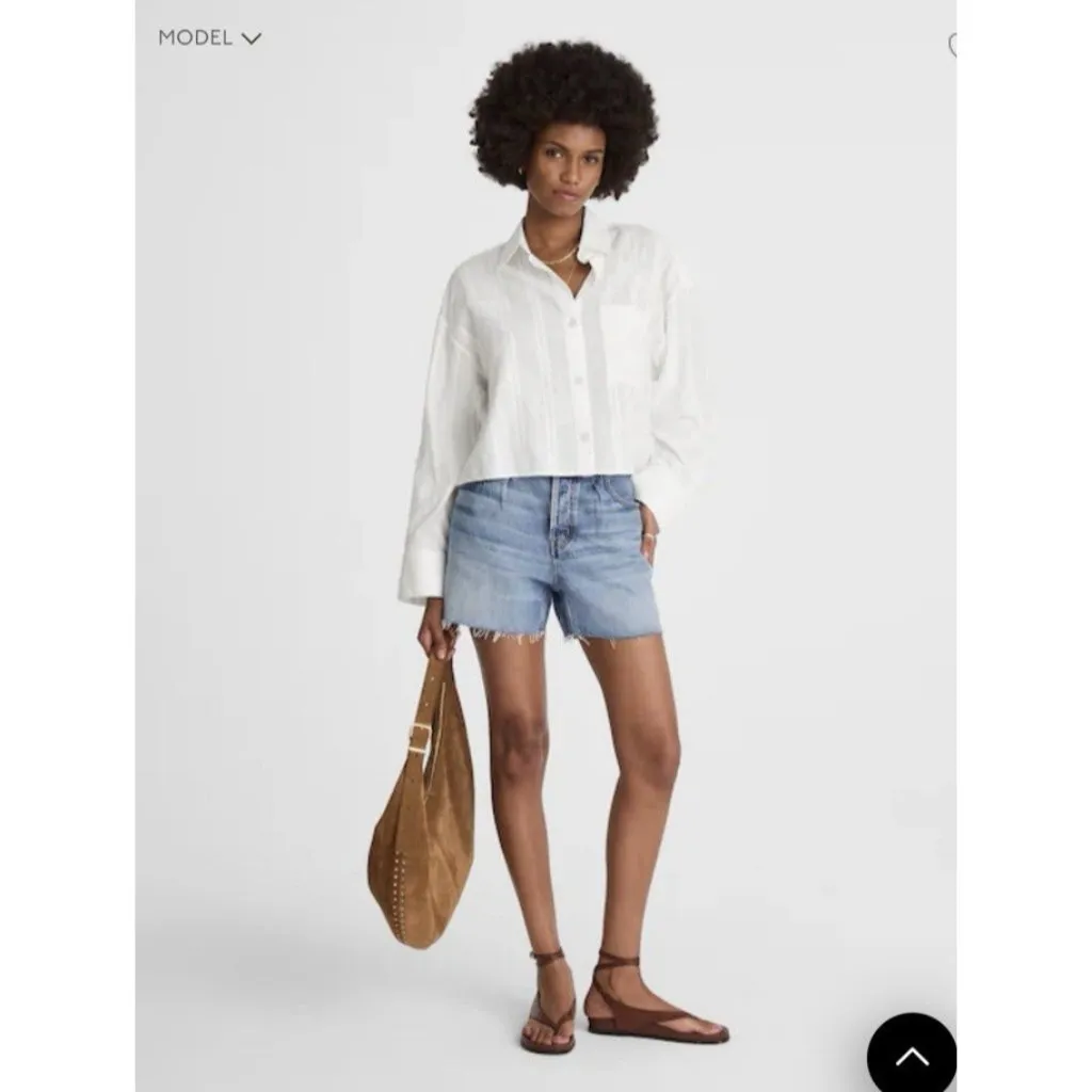 Madewell Straight Hem Shirt in Cotton Dobby White Button Front Relaxed Size XXS - Image 2