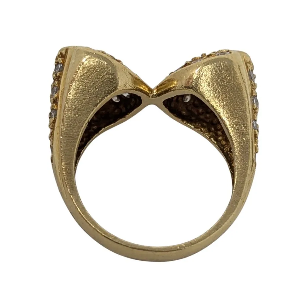 18K Gold Estate Vintage Diamond Pave Double Floral Ring Yellow Gold Size 6 - Image 11