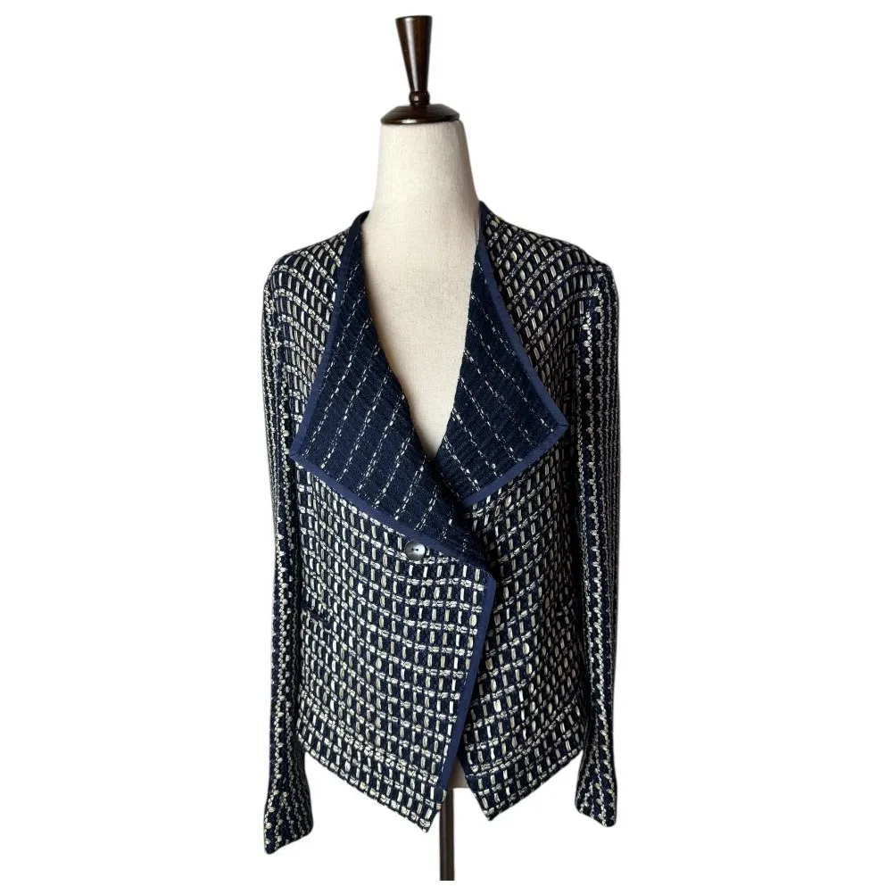 Carlisle New York Blazer Women 6 Blue Tan‎ Tweed Double Breasted Preppy Mature - Image 2