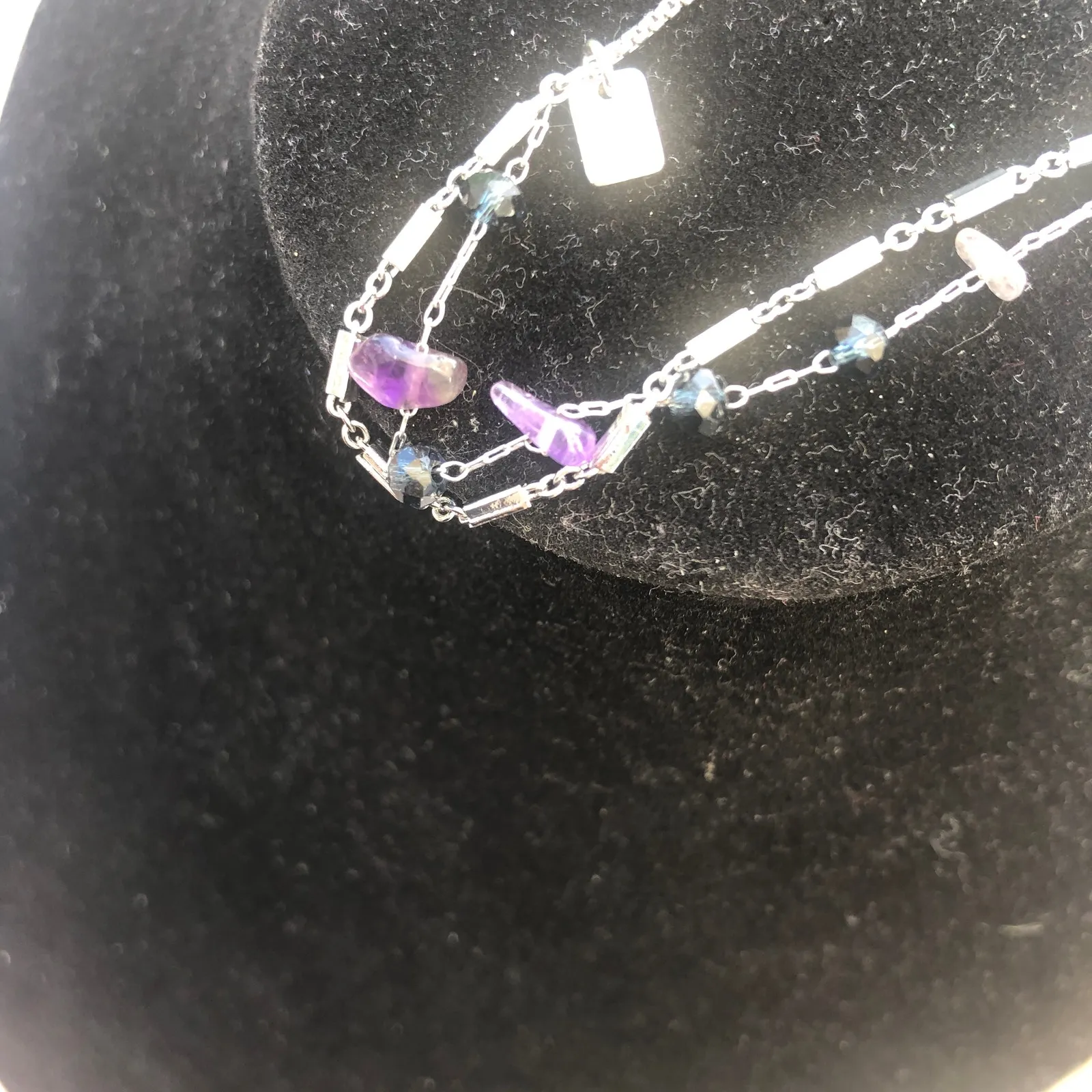 Pura Vida NWOT Silver Tone Purple Stone Bracelet Circle Slide Size Adjuster - Image 4