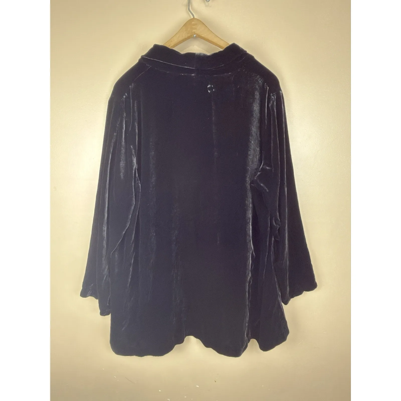 EILEEN FISHER Black Velvet Open Front Cardigan Jacket 1X Women Rayon Silk - Image 7