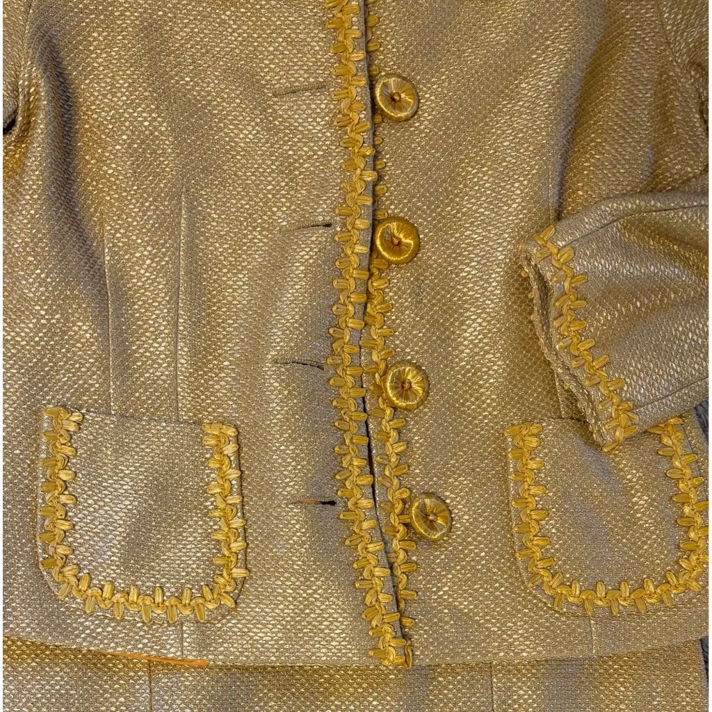 $1530 Moschino Cheap & Chic 44 US 10 Skirt Suit Raffia Gold Jute Jacket VTG - Image 8