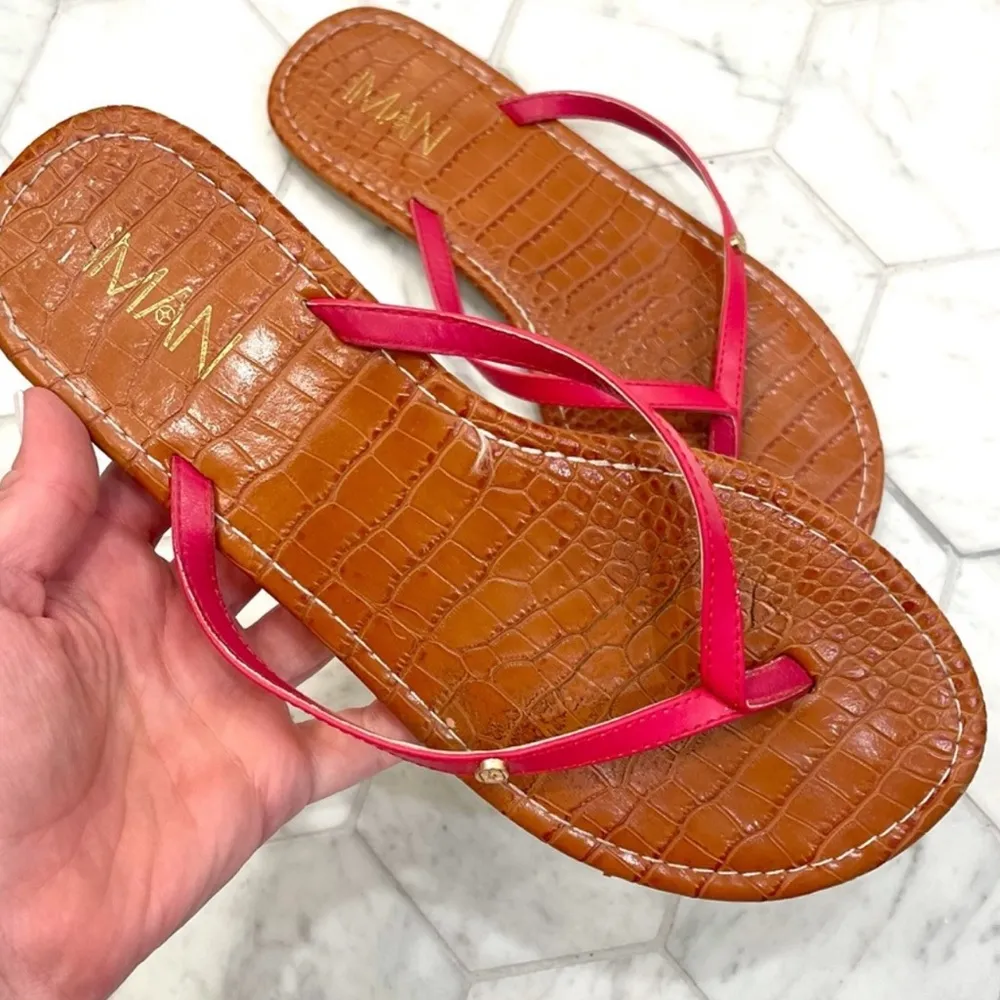 IMAN Pink and Tan Flip Flop Sandals Size 8.5 Casual - Image 3