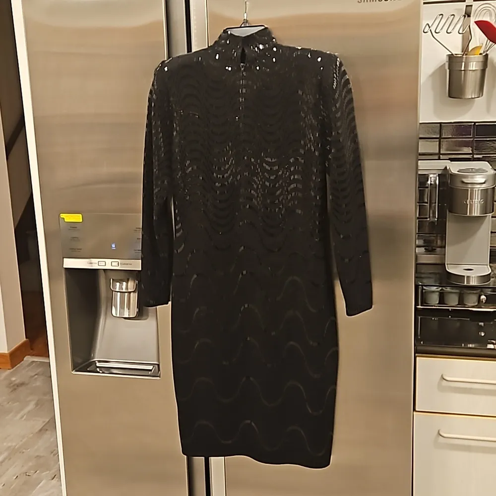 💕ST JOHN💕Vintage Metallic Waves Knit Evening Dress ~ Black Size 2 - Image 2