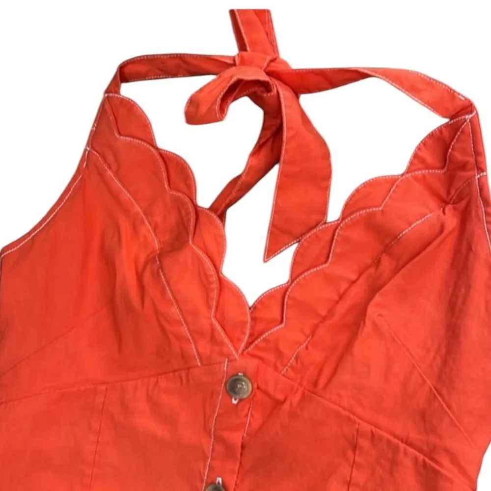 Anthropologie Maeve Red Halter V-Neck Scallop Mini Dress 2 - Image 6