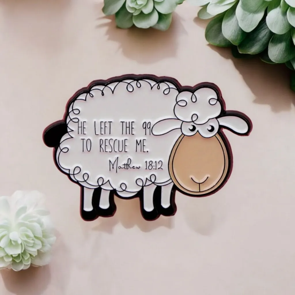 Zinc‎ Alloy Cartoon Sheep Enamel Pin, Christian Faith Jesus Brooch Black - Image 4