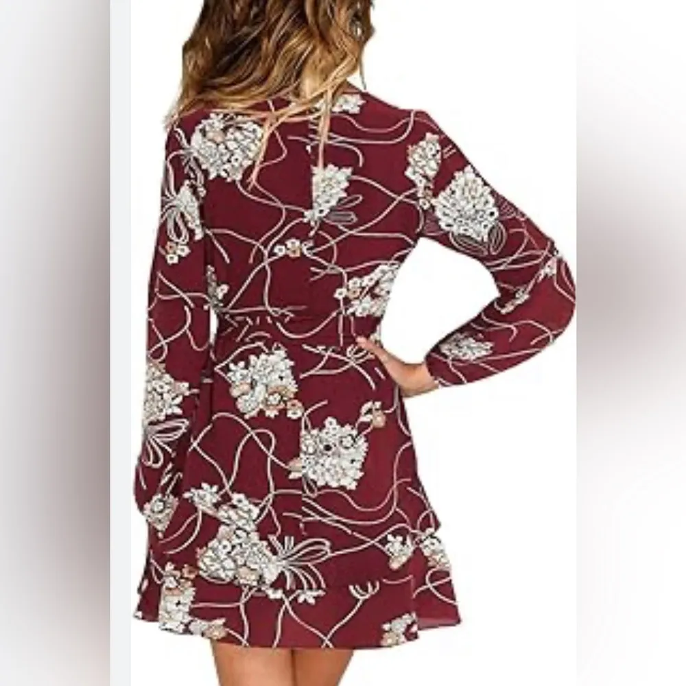 New UGUEST Burgundy & Cream Floral Long Sleeve V - Image 15