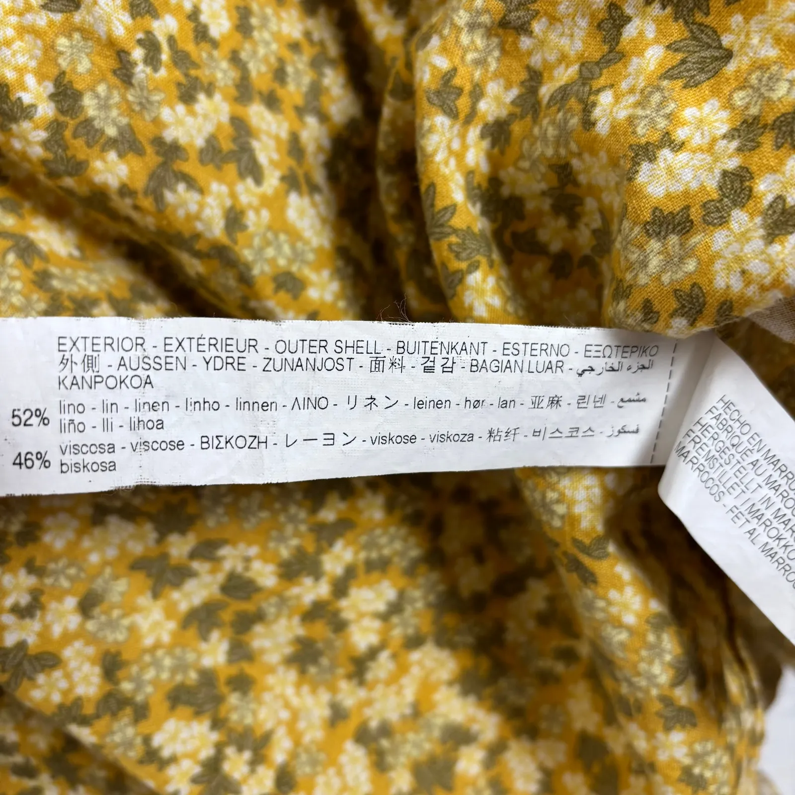 Zara Yellow Ditsy Floral Linen Blend Smocked Mini Dress Size Small - Image 5