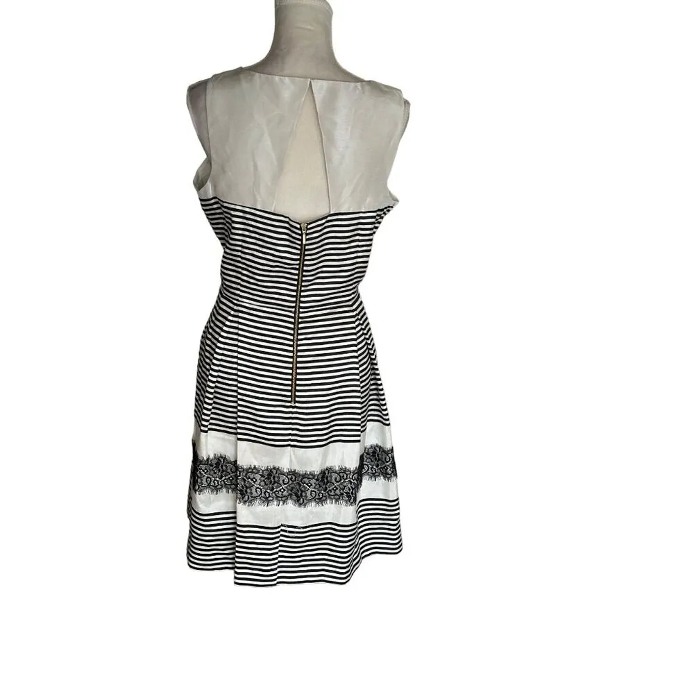 Danny And Nicole Sleeveless Striped Ivory Dress With Lace Black Stripe Size 14P - Image 2