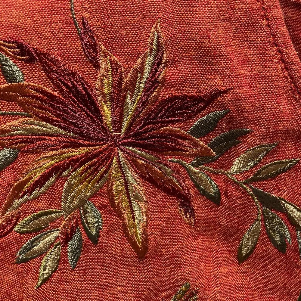 Vintage Koret Women 16W Linen Blend Maxi Dress Outfit Set Embroidered New Orange - Image 4