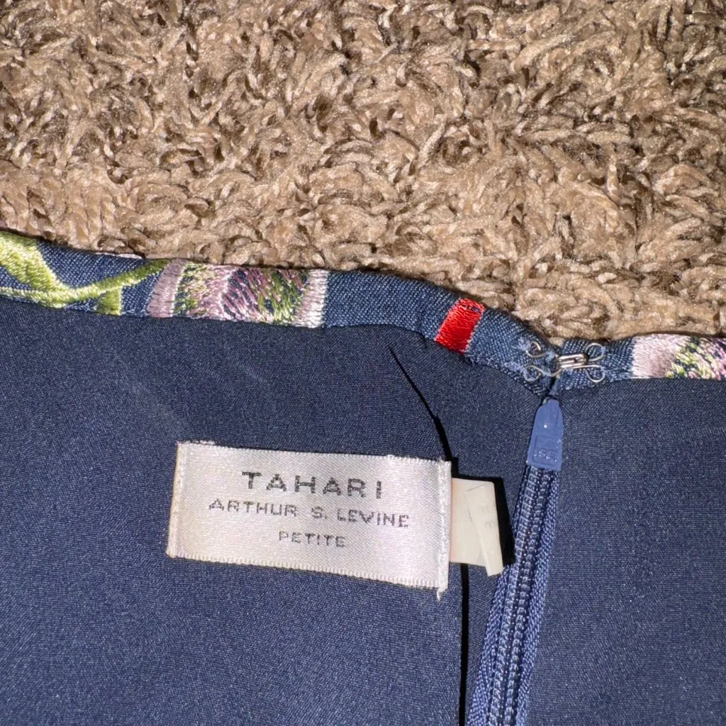 Tahari Arthur S. Levine Dark Blue Tapestry Skirt 16P 16 Petite Floral Zip Lined - Image 2