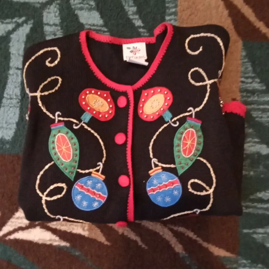 Nutcracker Vintage Holiday Ornament Knit Holiday Womens Sweater Button Small Black - Image 9