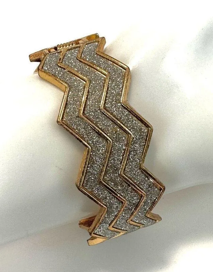 Gold tone rhinestone hinged bangle bracelet - Image 2