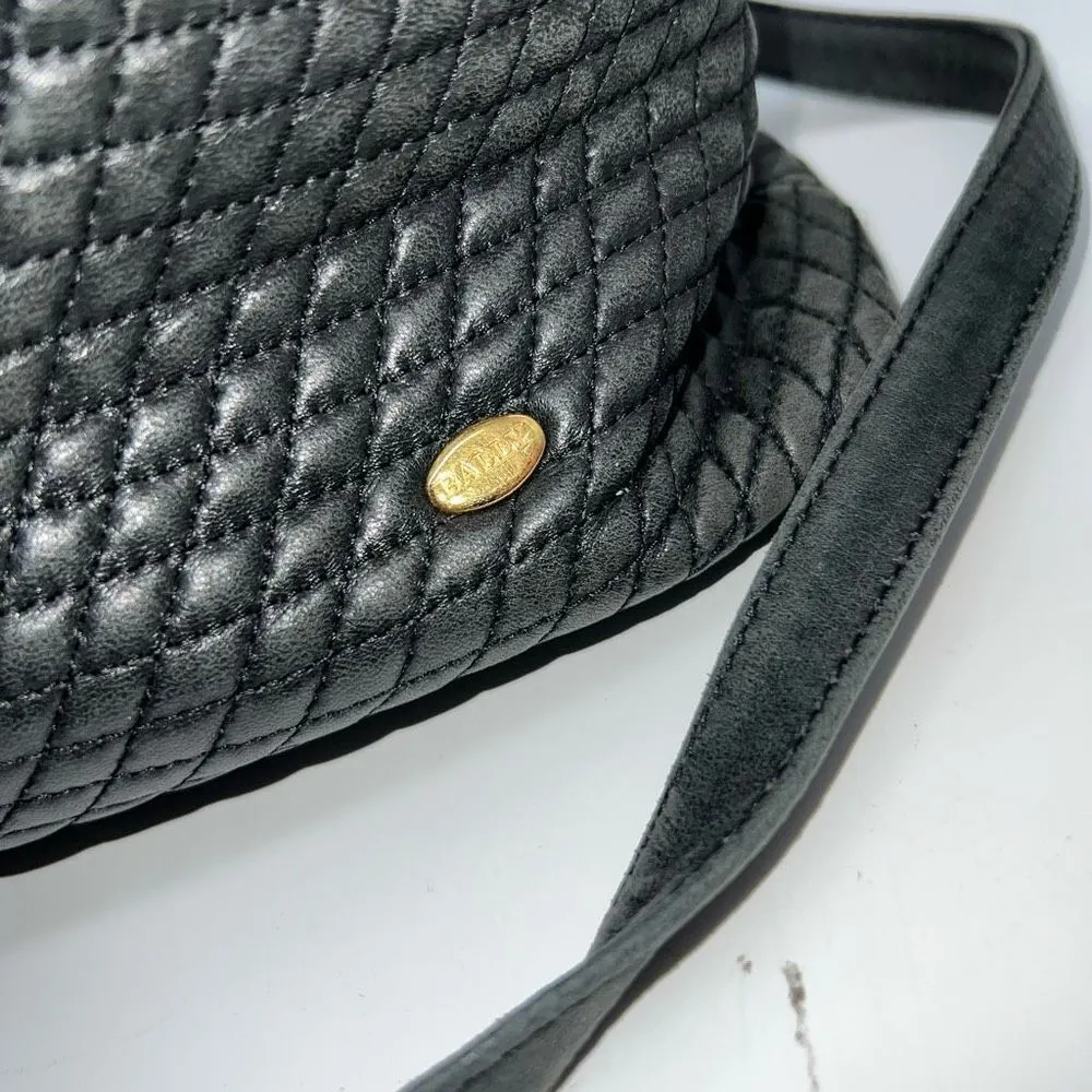 Bally‎ Quilted Lambskin Leather Gold Hardware Shoulder Bag Made in Italy Black - Image 3