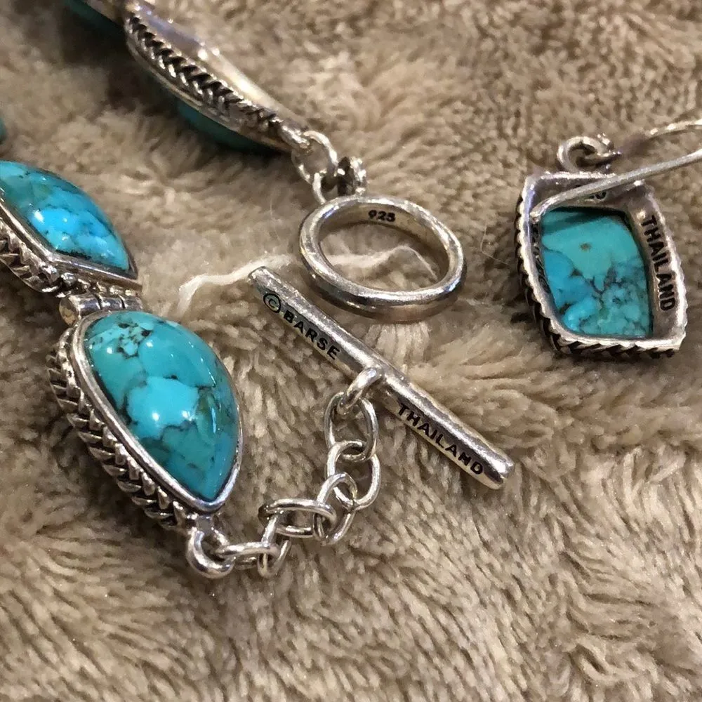 Barse Turquoise Sterling Silver Necklace Earrings Bracelet Ring Rope Accent Set - Image 15