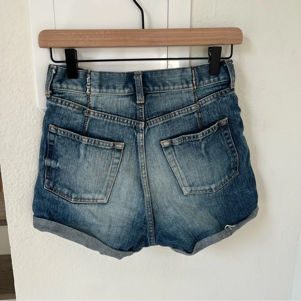 Saint Laurent YSL Mid Rise Cutoff Fray Denim Shorts - Image 4