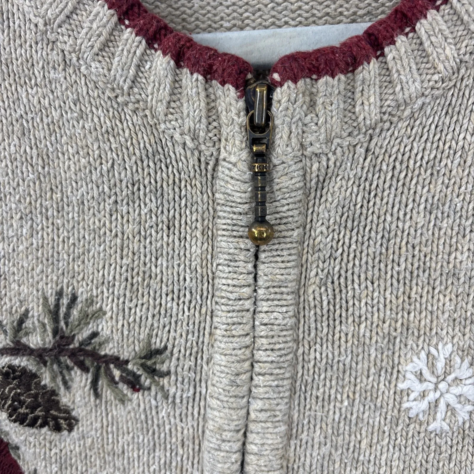 Croft &‎ Barrow Womens Cardigan Sweater Large Full Zip Silk Cardinal Winter Snow - Image 5