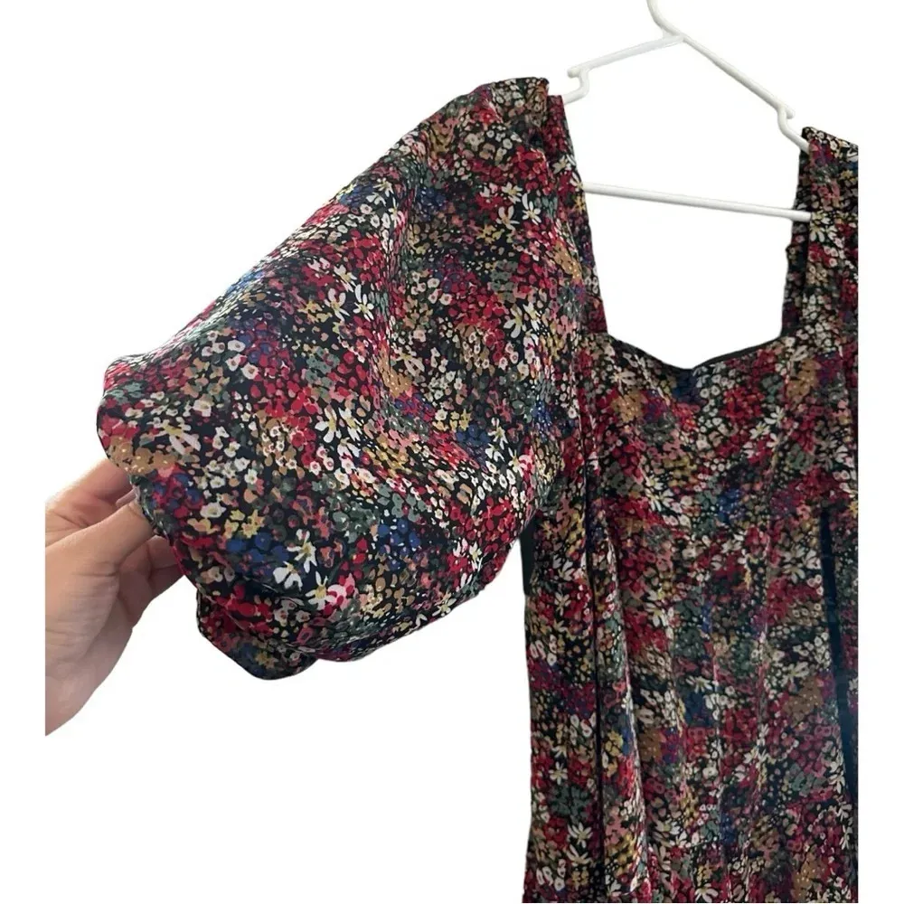 Nasty Gal Black Colorful Floral Puff Sleeve Mini Dress // Size US 2 - Image 4