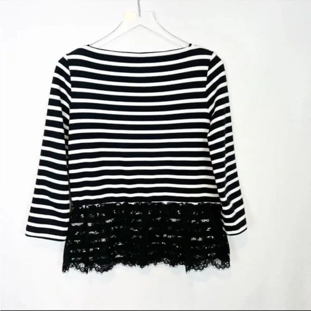 Kate Spade Broome Street Boatneck Black White Stripe 3/4 Sleeve Blouse S - Image 7