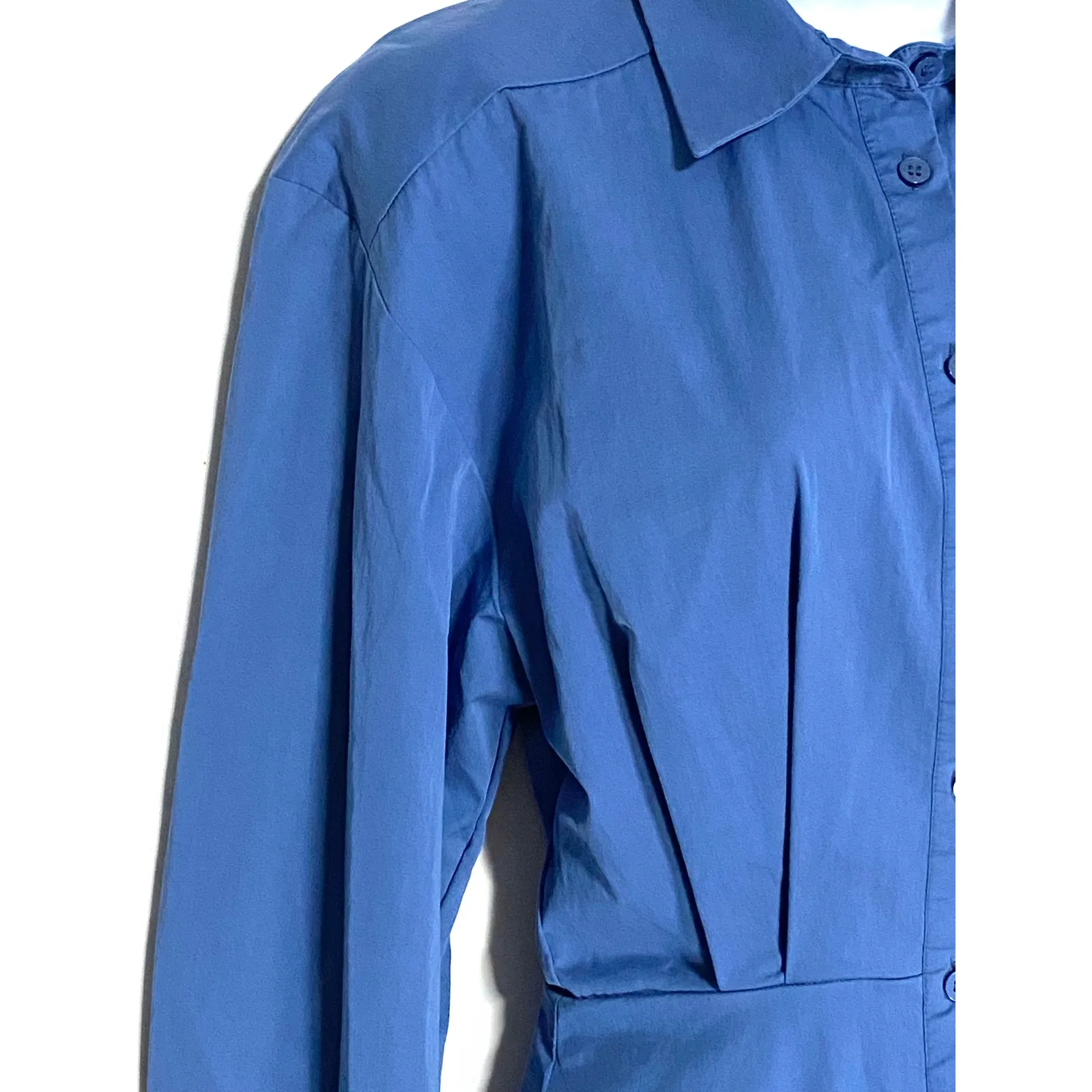 Zara Collared Button Blogger Shirt Dress XS Blue Modest Office Church Business - Image 2