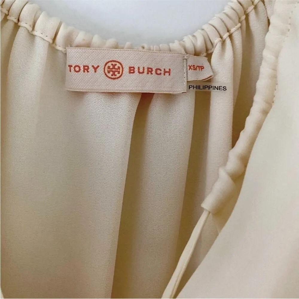 Tory Burch Cream Silk Sheer Willow Long Sleeved Blouse Size XS - Image 11