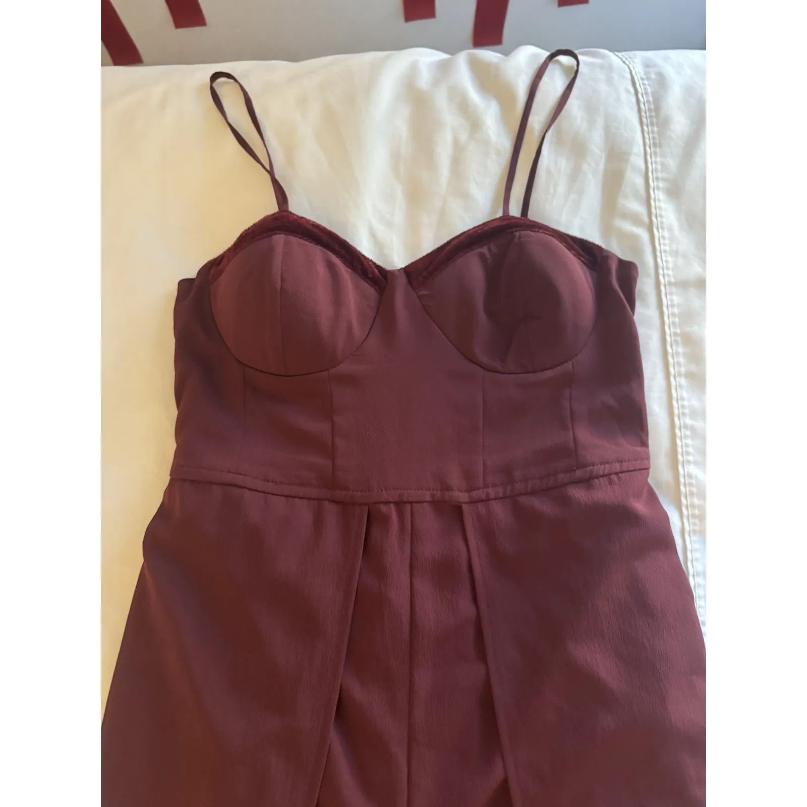 BOG Collective Burgundy Wide Leg Jumpsuit Sweetheart Neckline Fancy XL Holiday Red - Image 2