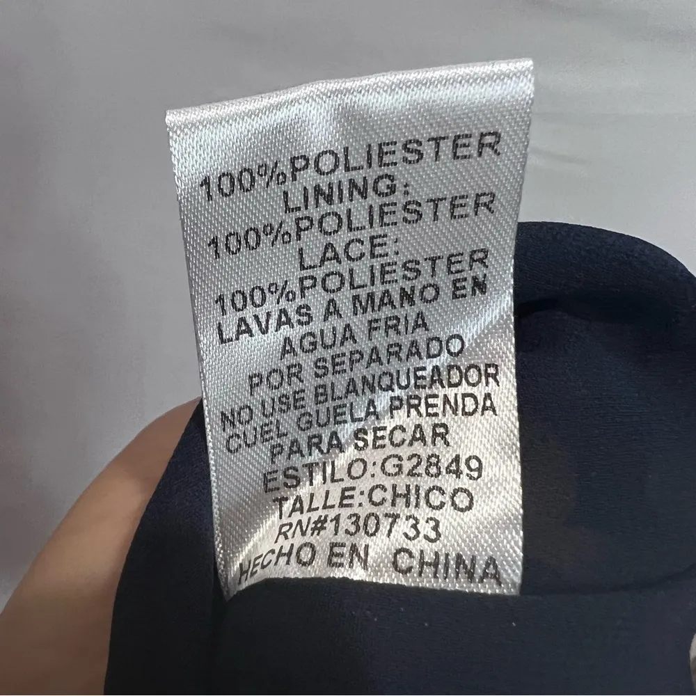 Umgee Swiss Dot Smocked Bodice Dress Size S Pom Pom Blue - Image 10